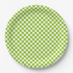 Assiettes En Carton Motif de chèque miniature en vert et blanc citron