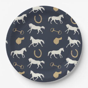 Assiettes En Carton Motif de Chevaux de Galloping Gris