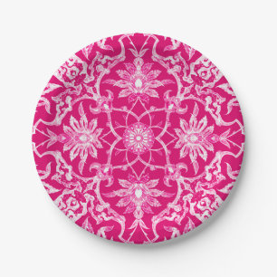 Assiettes En Carton Motif de Chinois de Nouveau d'art - rose de
