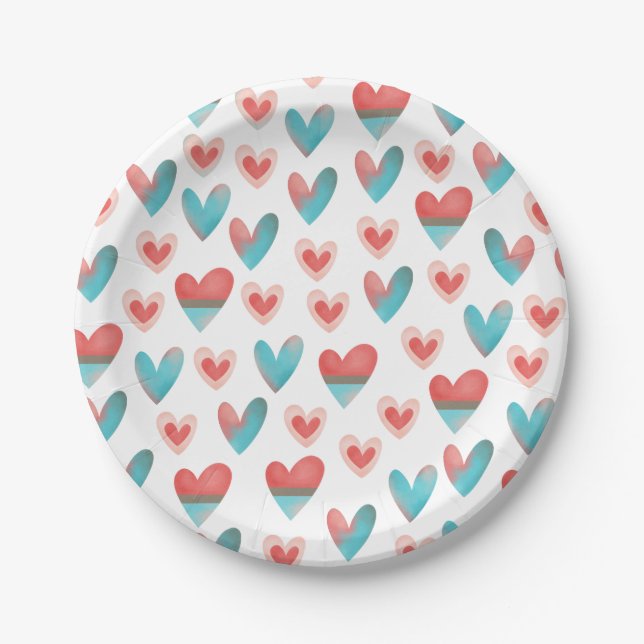 Assiettes En Carton Motif de coeur (Devant)
