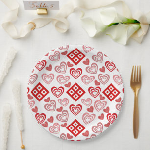 Assiettes En Carton Motif de coeur rose, rouge et blanc Valentine