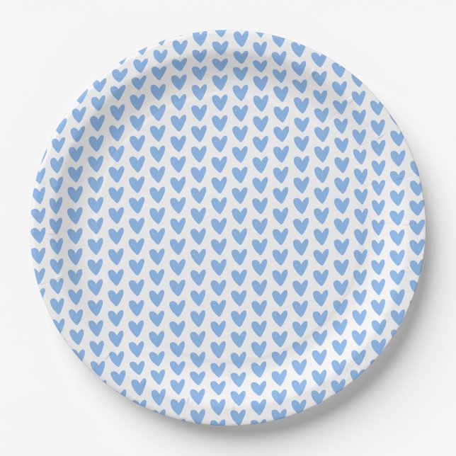 Assiettes En Carton Motif de Coeurs Bleus | BABY SHOWER (Devant)