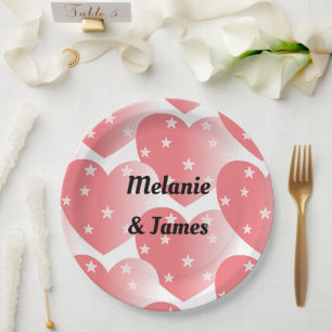 Assiettes En Carton Motif de Coeurs Étoiles Rose mignon