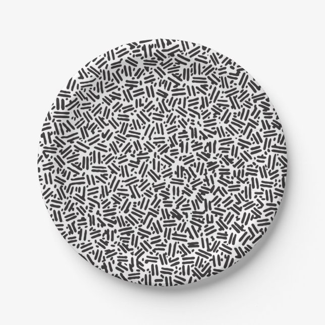 Assiettes En Carton Motif de confetti moderne noir blanc (Devant)