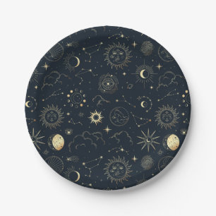 Assiettes En Carton Motif de constellation d'étoile d'or bleu minuit