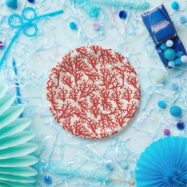 Assiettes En Carton Motif de corail rouge (Fête)