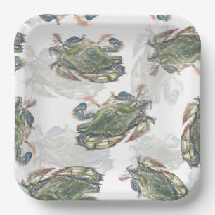 Assiettes En Carton Motif de crabe bleu