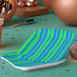 Assiettes En Carton Motif de design de rayures élégantes bleu vert 
