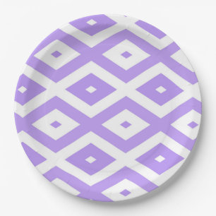Assiettes En Carton Motif de diamants violet et blanc
