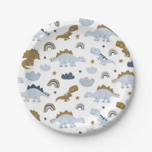 Assiettes En Carton Motif de dinosaure arc-en-ciel mignon