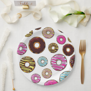 Assiettes En Carton Motif De Donuts, Donuts Colorés, Saupoudrages