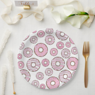 Assiettes En Carton Motif De Donuts, Donuts Roses, Saupoudrages