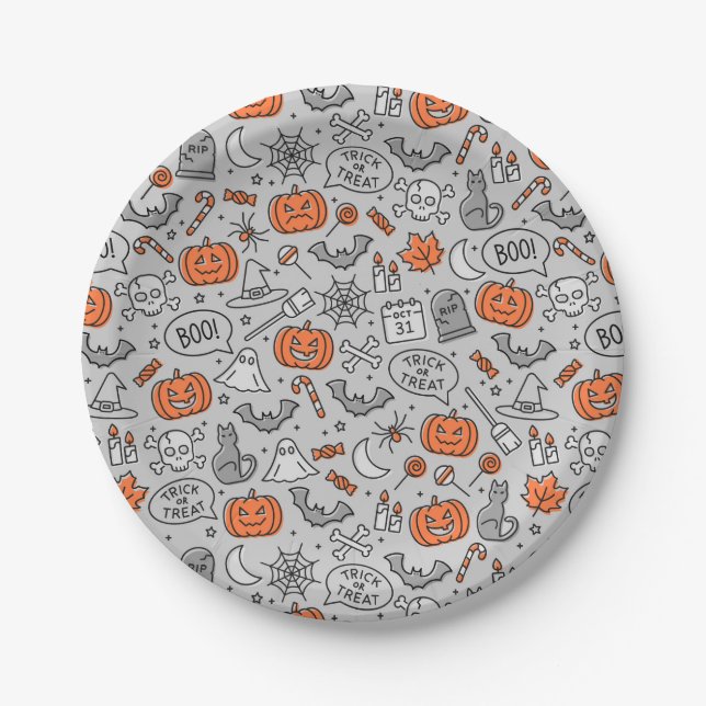 Assiettes En Carton Motif de doodle pour les enfants mignons Halloween (Devant)