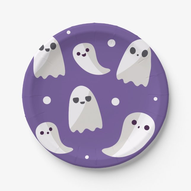 Assiettes En Carton Motif de fantôme mou d'Halloween (Devant)