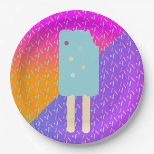 Assiettes En Carton Motif de fête de glace néon de l'été