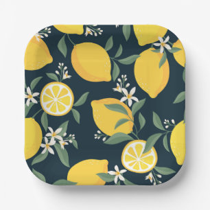Assiettes En Carton Motif de feuille jaune citron