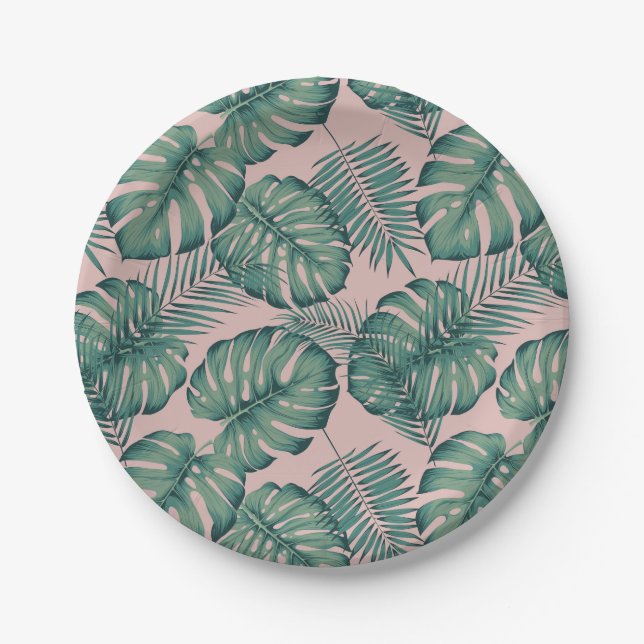 Assiettes En Carton Motif de feuille tropicale (Devant)