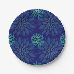 Assiettes En Carton Motif de feuilles florales bleu marine et vert mod
