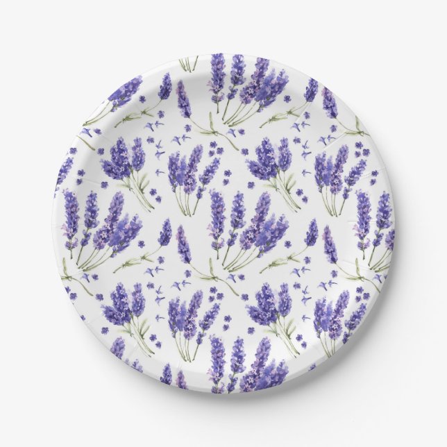 Assiettes En Carton Motif de fleurs d'aquarelle de lavande (Devant)