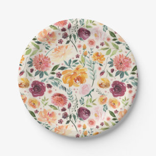 Assiettes En Carton Motif de fleurs d'automne vintage