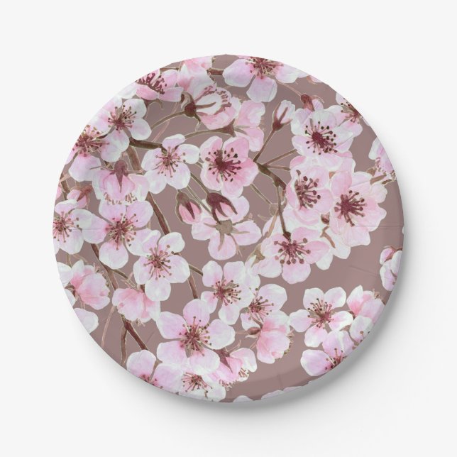 Assiettes En Carton Motif de fleurs de cerisiers (Devant)