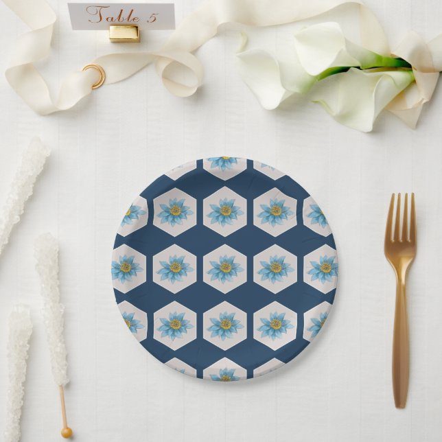 Assiettes En Carton Motif de fleurs Lily géométrique japonais (Mariage)