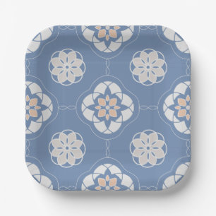 Assiettes En Carton Motif de fleurs orange symétrique en bleu