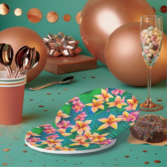 Assiettes En Carton Motif de fleurs tropicales hawaïennes (Multi)