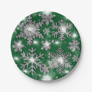 Assiettes En Carton Motif de flocon de neige festif argenté scintillan