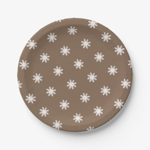 Assiettes En Carton Motif de flocon de neige marron profond de Noël