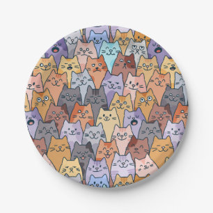 Assiettes En Carton Motif de foule de chats mignons et colorés avec vi