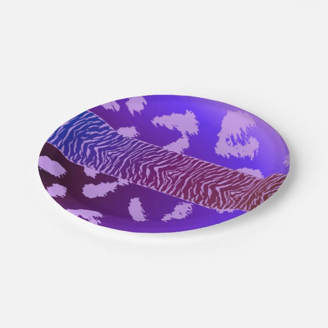 Assiettes En Carton Motif de fourrure d'animal sauvage violet (Angle)
