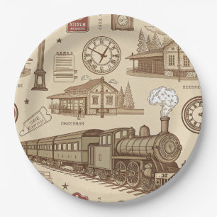 Assiettes En Carton Motif de gare vintage (1)