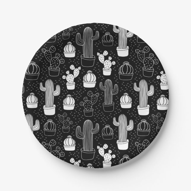 Assiettes En Carton Motif de gribouillis noir et blanc (Devant)