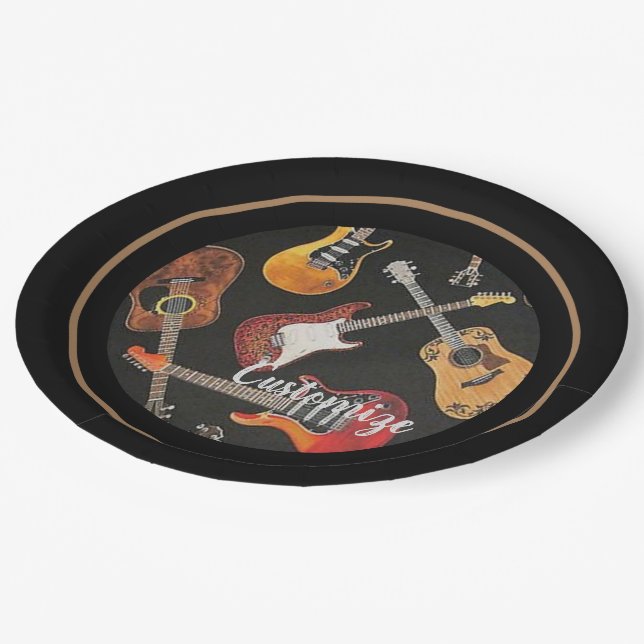 Assiettes En Carton Motif de guitare (Angle)