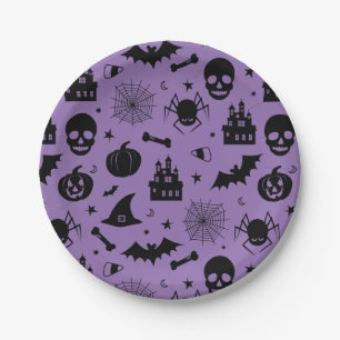 Assiettes En Carton Motif de Halloween pourpre et noir