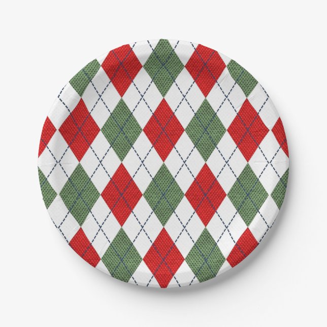 Assiettes En Carton Motif de Jacquard vert et rouge (Devant)