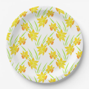 Assiettes En Carton Motif de jonquilles d'aquarelle