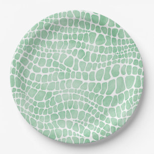 Assiettes En Carton Motif de la peau de crocodile de couleur verte