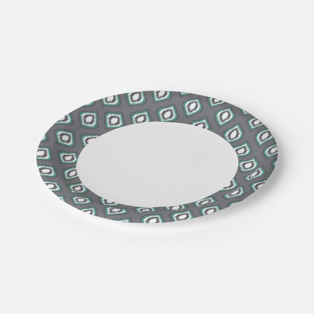 Assiettes En Carton motif de la tribu rétro-ikat (Angle)