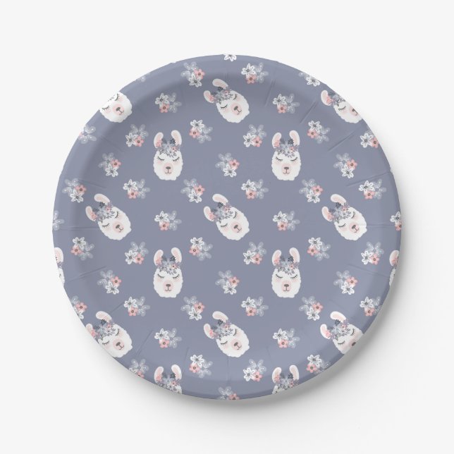 Assiettes En Carton Motif de lamas et de fleurs (Devant)