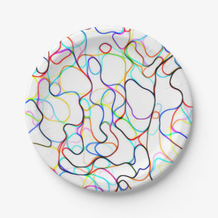 Assiettes En Carton Motif de ligne courbe multicolore