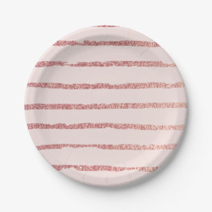 Assiettes En Carton Motif de lignes modernes rose gold pailleté et ros