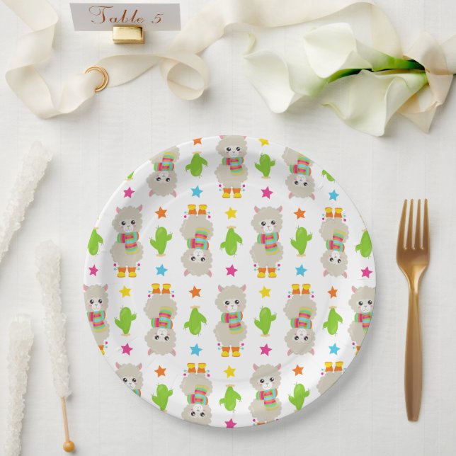 Assiettes En Carton Motif De Llamas, Cute Llamas, Alpacas, Cactus (Mariage)
