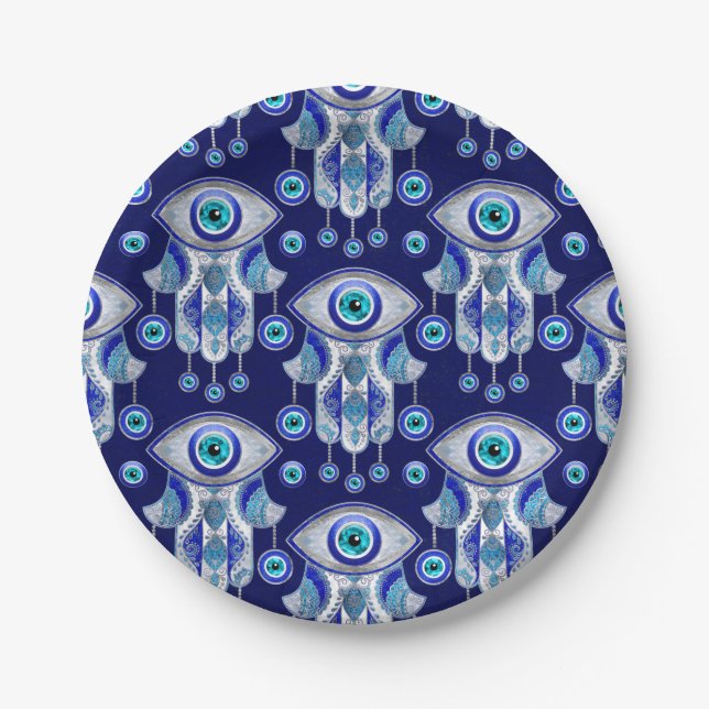 Assiettes En Carton Motif de l'oeil maléfique Hamsa (Devant)