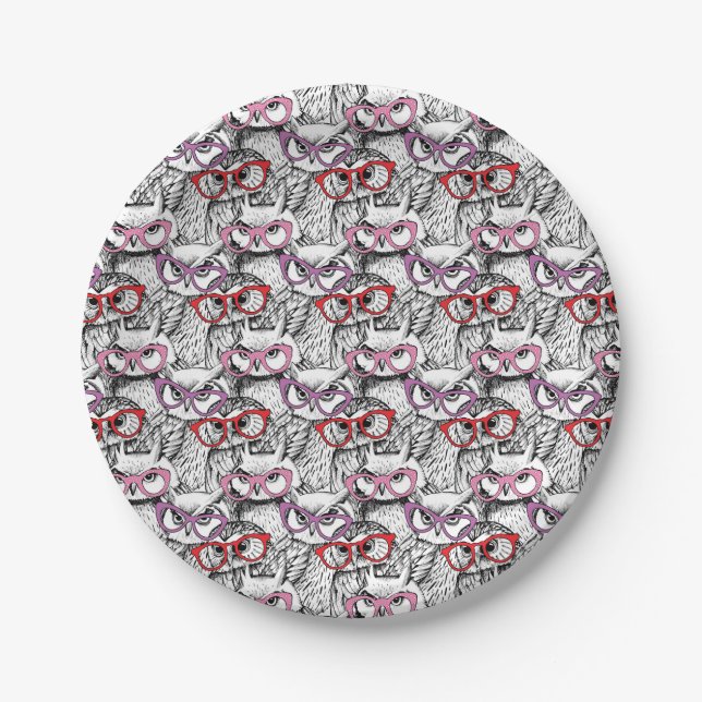 Assiettes En Carton Motif de lunettes de hibou (Devant)