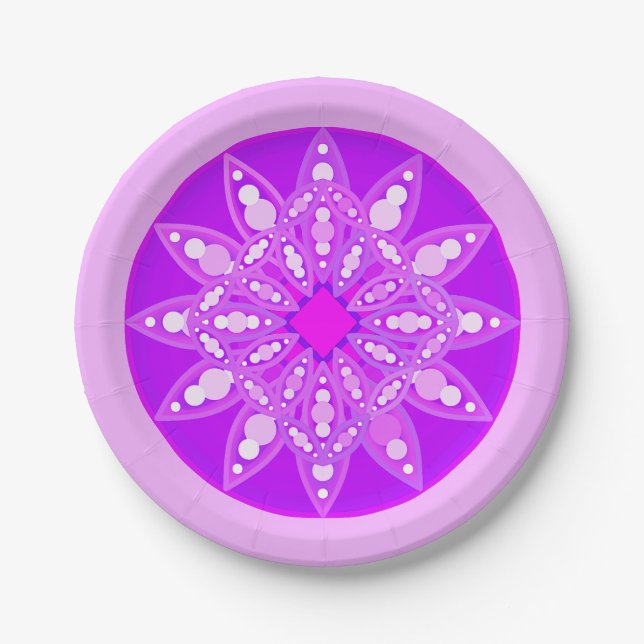 Assiettes En Carton Motif de mandala en violet, orchidée et rose (Devant)