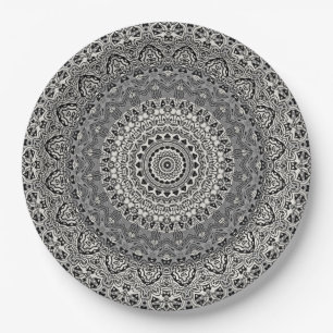 Assiettes En Carton Motif de mandala géométrique noir et blanc