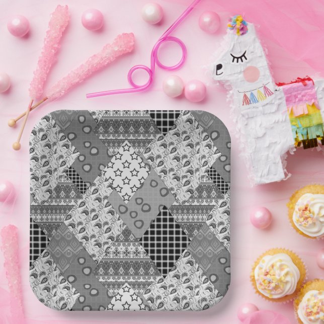 Assiettes En Carton Motif de maquette gris (Fête)