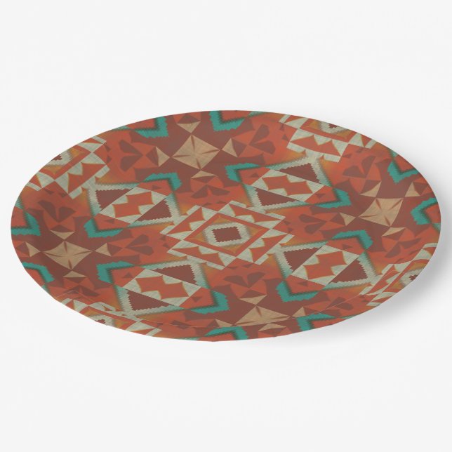 Assiettes En Carton Motif de mosaïque de la tribu amérindienne branché (Angle)